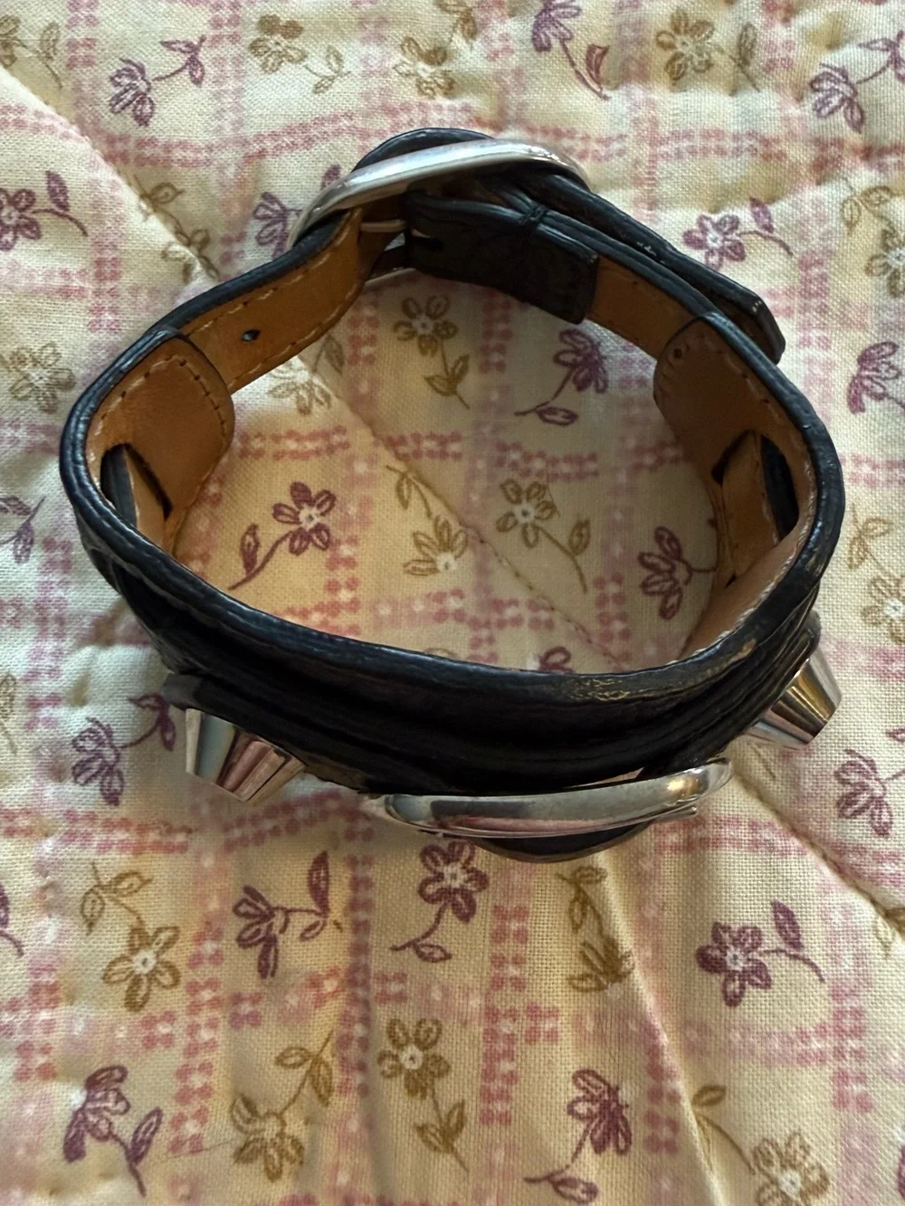 Balenciaga Paris Black Leather Giant Stud Cuff Bracelet | Size M